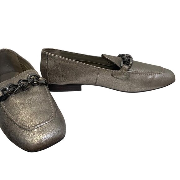 Donald Pliner BETHANY Leather Metallic Silver Loafer Flats Size 11 - Picture 3 of 6